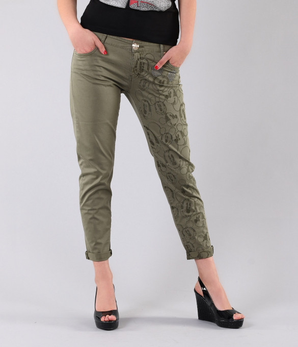 Дамски маслено зелен панталон