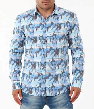 Мъжка синя риза с дълъг...