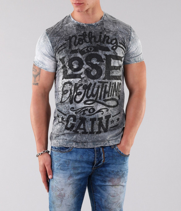 Мъжка сива тениска с избелял ефект