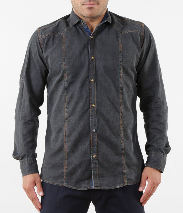 Спортна риза с дънков кант 5268 - Черен