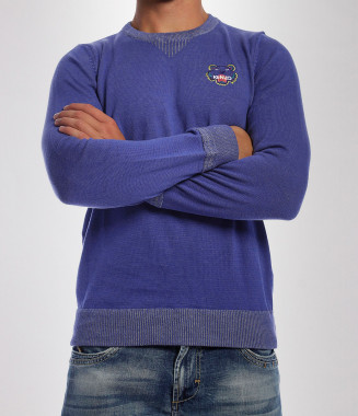 Мъжки син пуловер с емблема