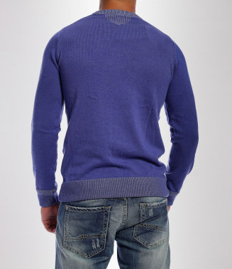 Мъжки син пуловер с емблема 2