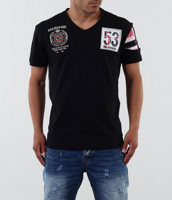 Мъжка черна тениска с апликации