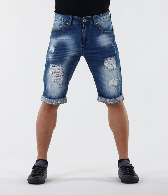 Мъжки къси дънки с актуален подгъв-12135