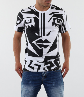 Мъжка черно-бяла тениска