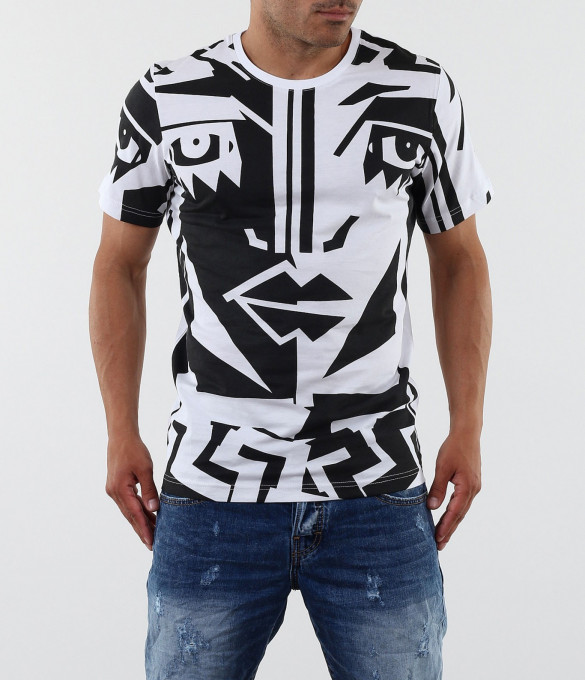 Мъжка черно-бяла тениска