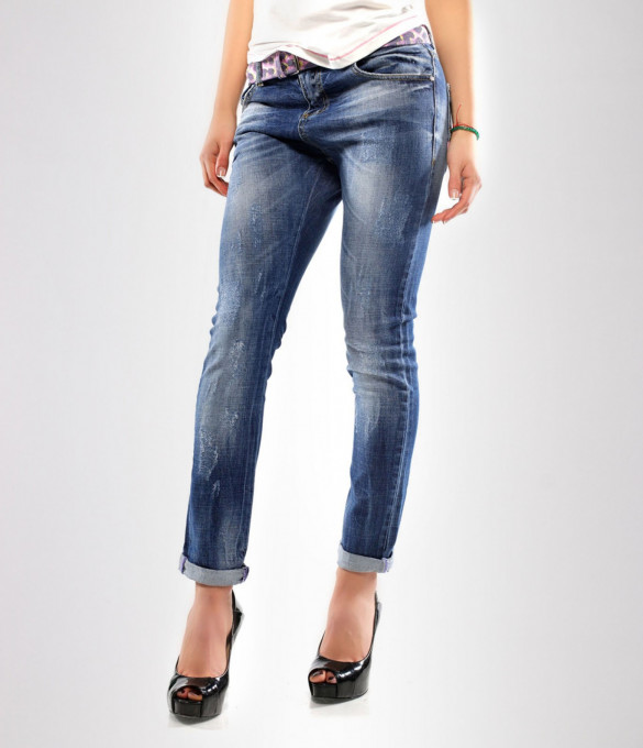 Дамски дънки с цветен колан-2507