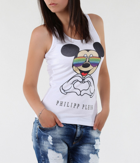 Дамски бял потник с апликация