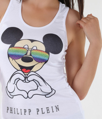 Дамски бял потник с апликация 2