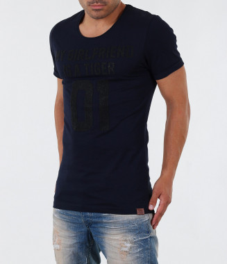 Мъжка синя тениска с  надпис