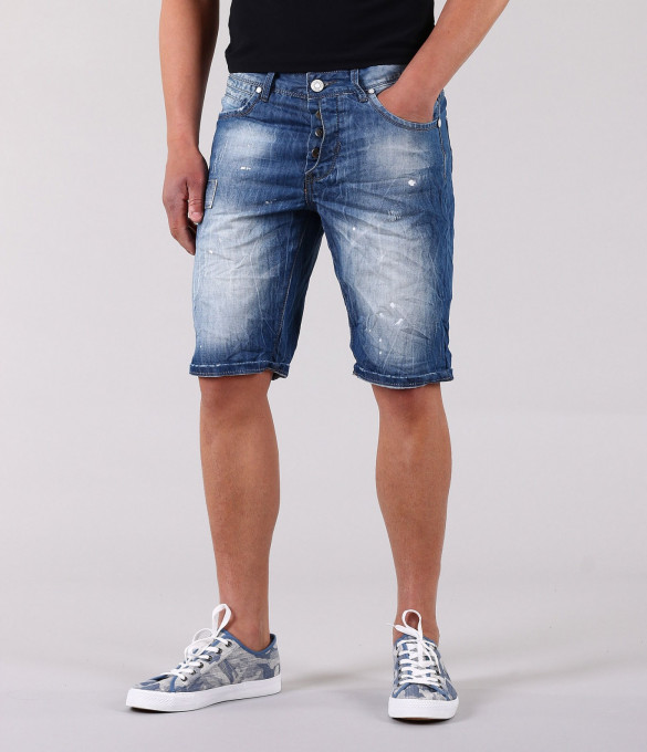 Мъжки къси дънки с бели пръски