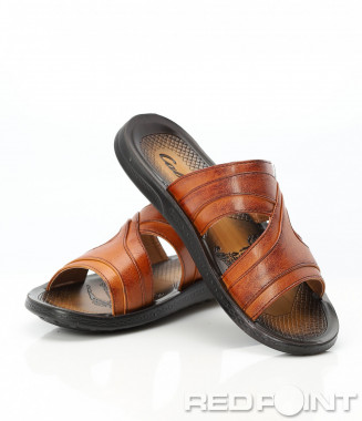 Кожени кафяви чехли 9414 -...