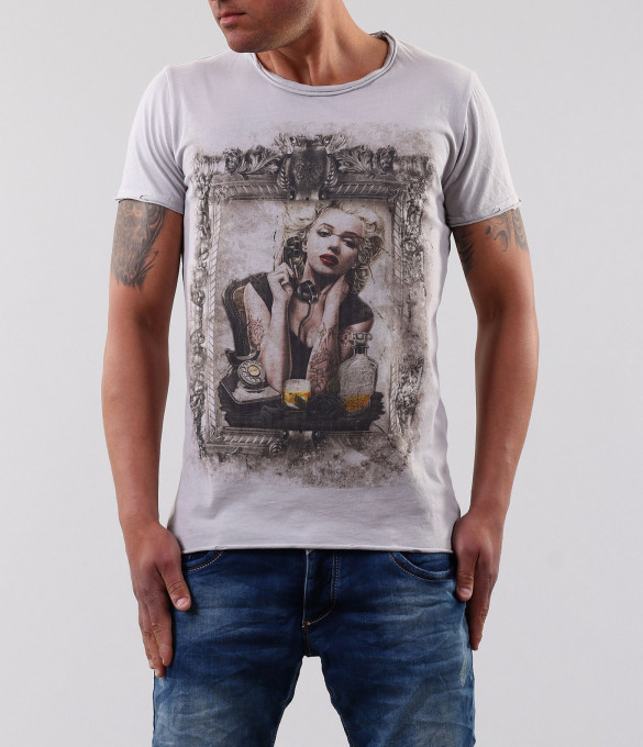 Мъжка сива тениска с стилна апликация