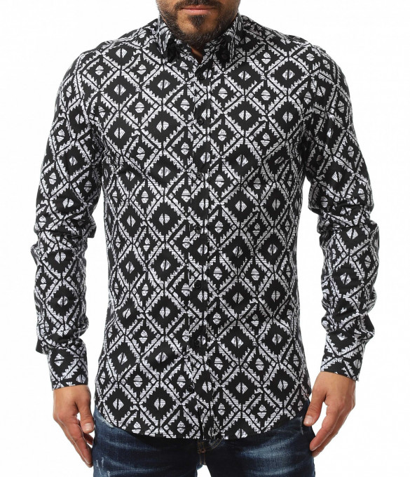 Вечерна риза с принт 10980 - Бял