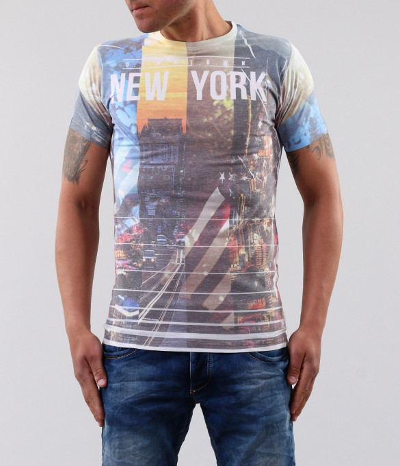 Мъжка цветна тениска с надпис-17314