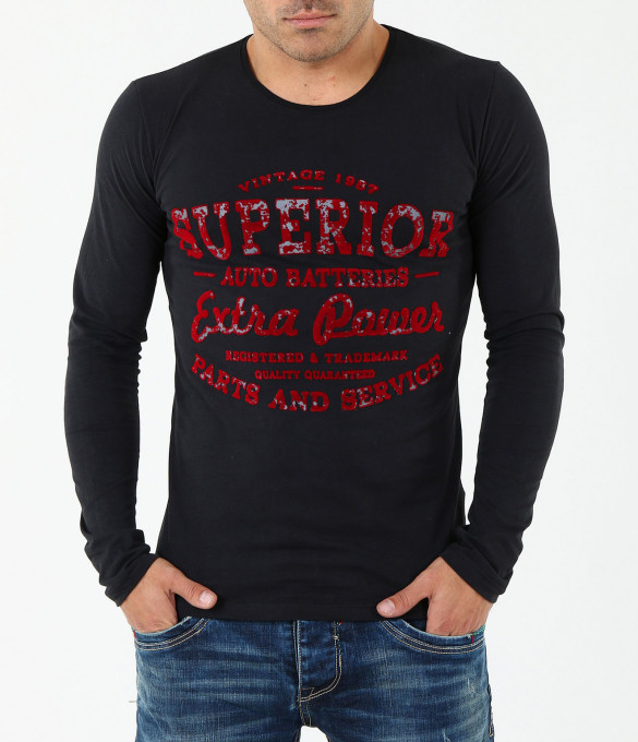 Мъжка черна вталена блуза-3932