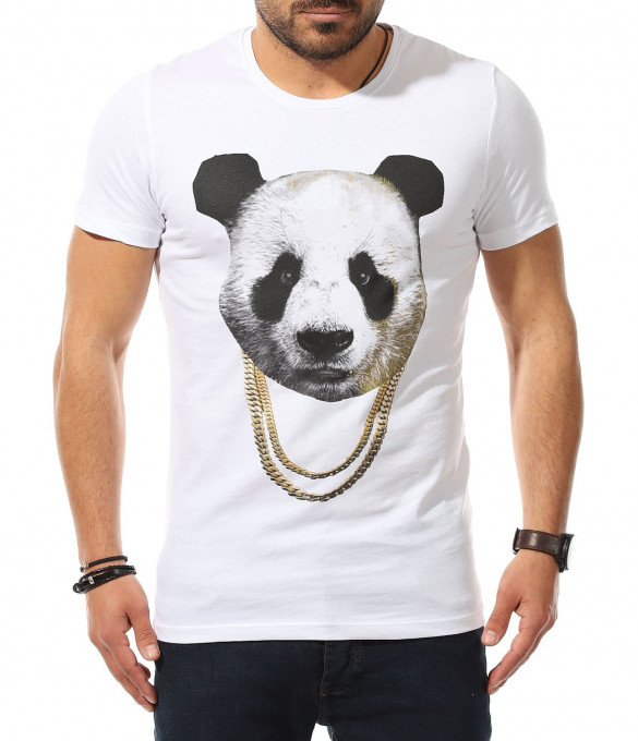 Тишърт с апликация с панда 11025 - Бял