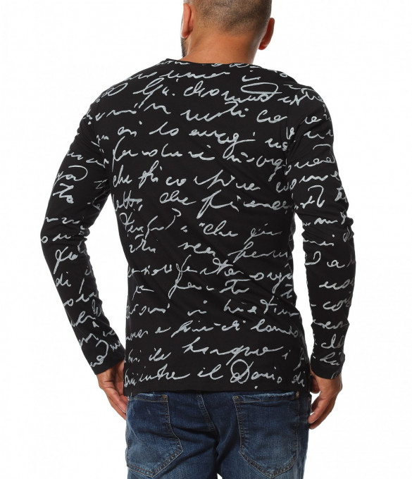 Есенна блуза с надписи 11512 - Черен