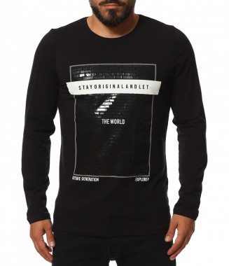 Памучна тениска с дълъг...