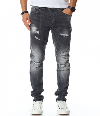 Сиви дънки с изсветлен...