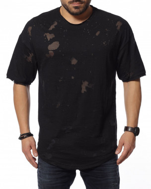 Накъсана тениска 12149 - Черен