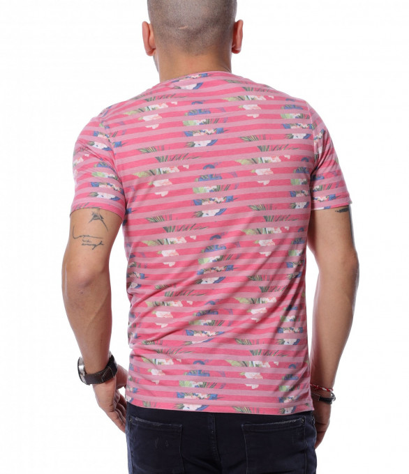 Тениска с раиран принт 12175 - Розов