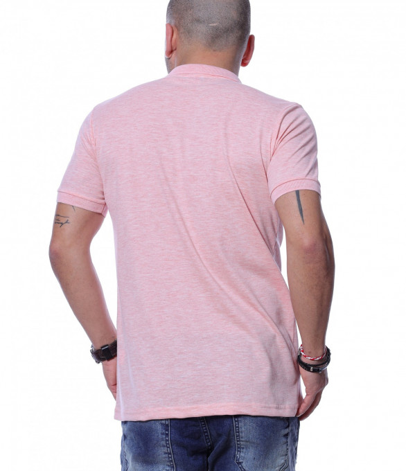 Разноцветна тениска с яка 12254 - Розов