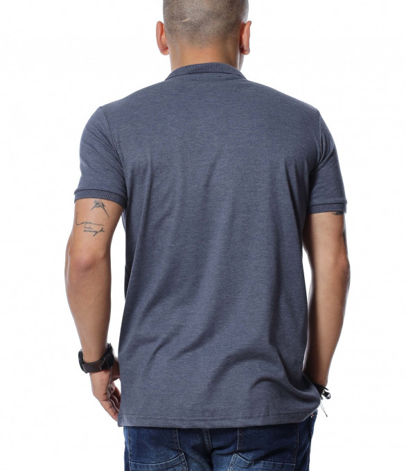 Разноцветна тениска с яка 12254 - Сив