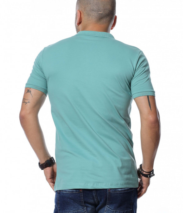 Разноцветна тениска с яка 12254 - Зелен