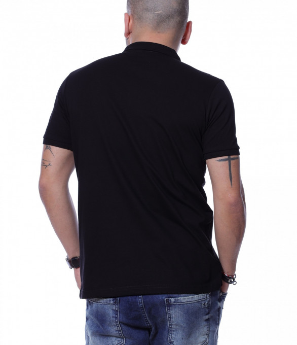 Еднотонна тениска с яка 12258 - Черен