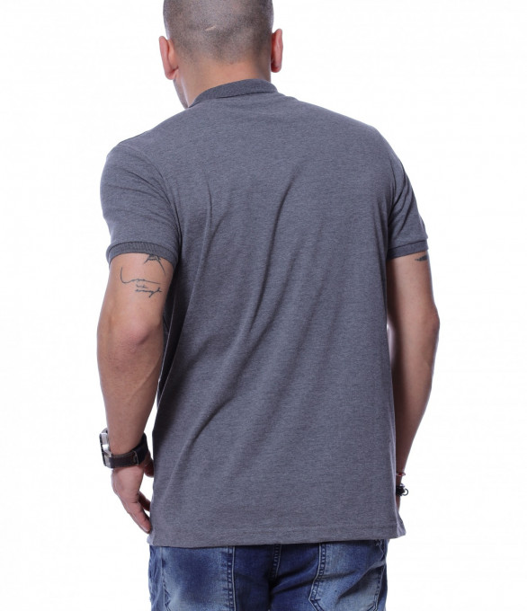 Еднотонна тениска с яка 12258 - Сив