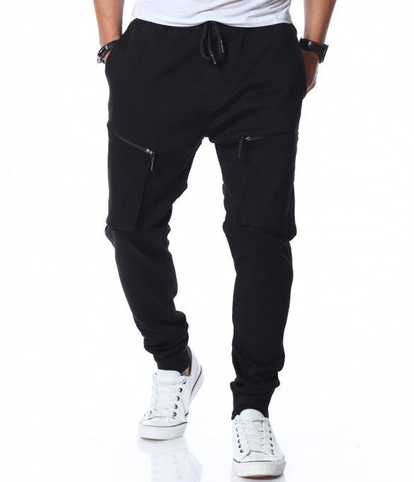 Еднотонен карго панталон 12287 - Черен