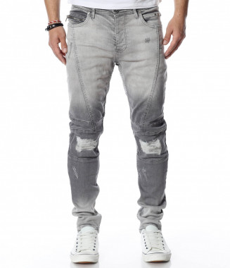 Сиви ефектни дънки 12336 - Сив