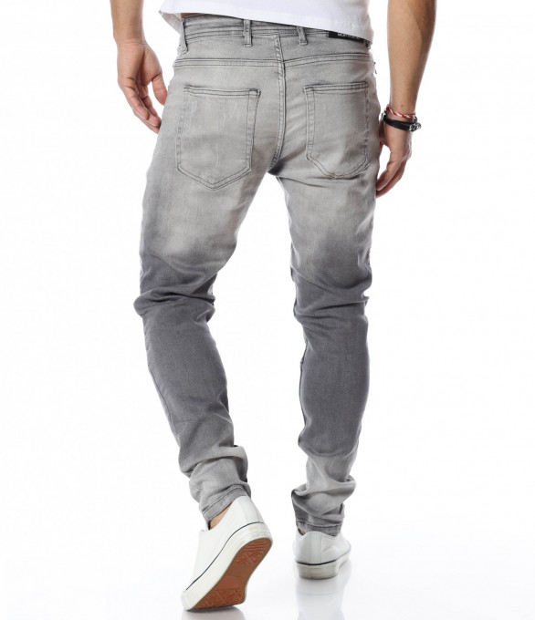 Сиви ефектни дънки 12336 - Сив