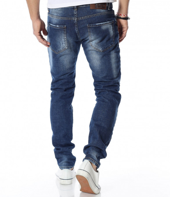 Сини дънки с кръпки 12338 - Син