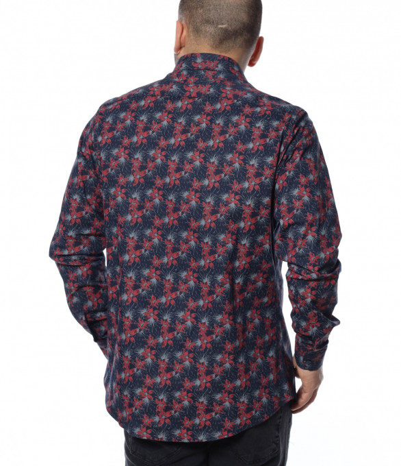 Риза с флорален принт 12365 - Тъмно син