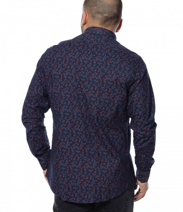 Риза с флорални мотиви 12364 - Тъмно син