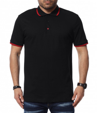 Тениска с яка 12389 - Черен