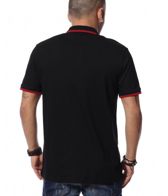 Тениска с яка 12389 - Черен