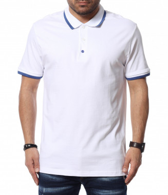 Тениска с яка 12389 - Бял