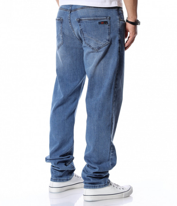 Свежи дънки с колан 12517 - Син