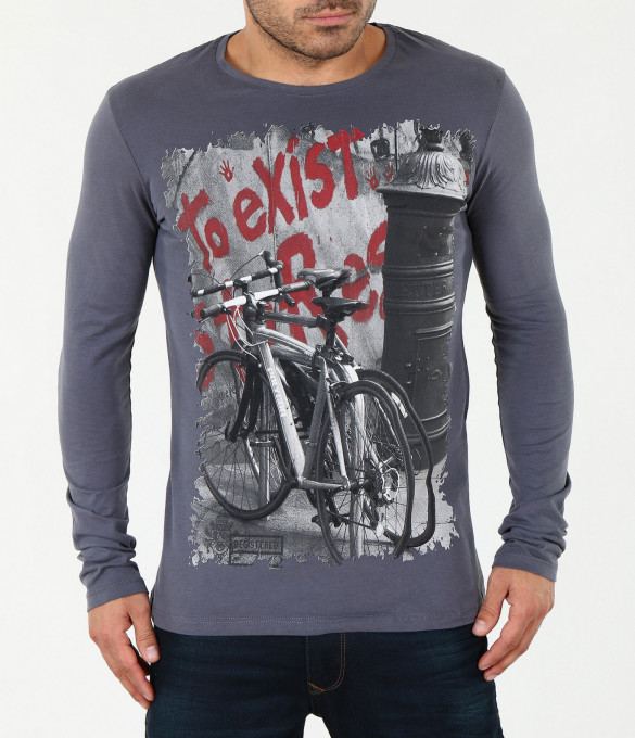 Модерна тъмно сива блуза-3990