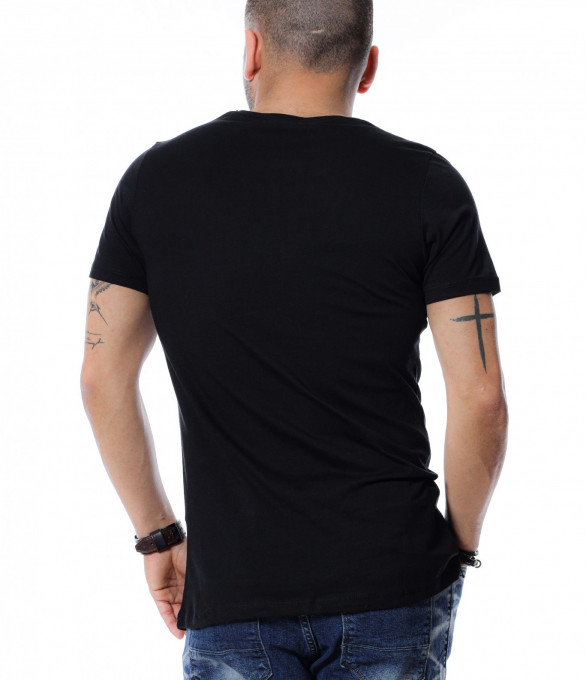 Тениска с щампа и надпис 12499 - Черен