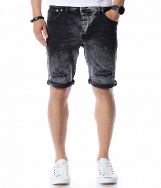 Къси черни дънки 12557 - Черен