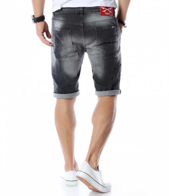 Къси дънки с дизайн 12590 - Сив