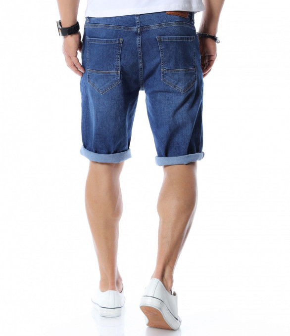 Тъмносини къси дънки 12586 - Син