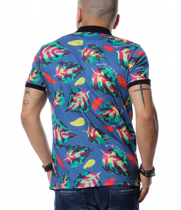 Тениска с принт 12669 - Син