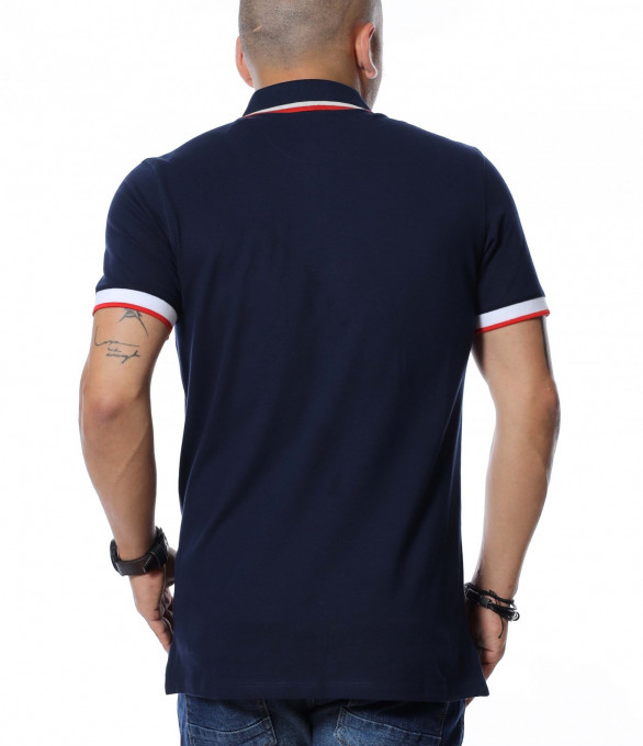 Тениска с яка 12665 - Тъмно син