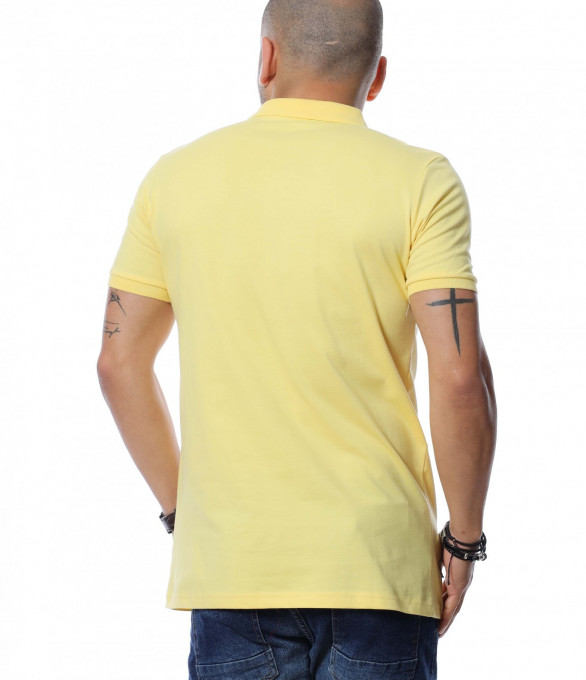 Разноцветна тениска с яка 12254 - Жълт