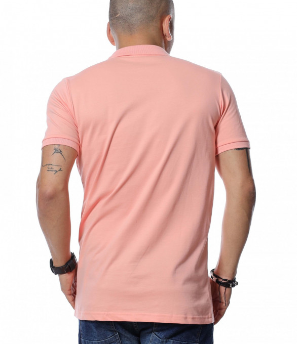 Разноцветна тениска с яка 12254 - Пудра